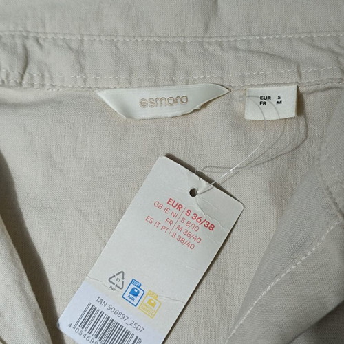 Esmara women's shirt dress new with tags, linen and cotton, beige, size S
