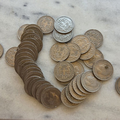 10 Drachma Coins Used, Pack of 44, 1968 Greece