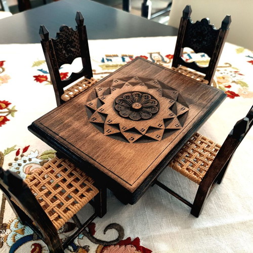 Handmade woodcarved living room set new, miniature beech wood