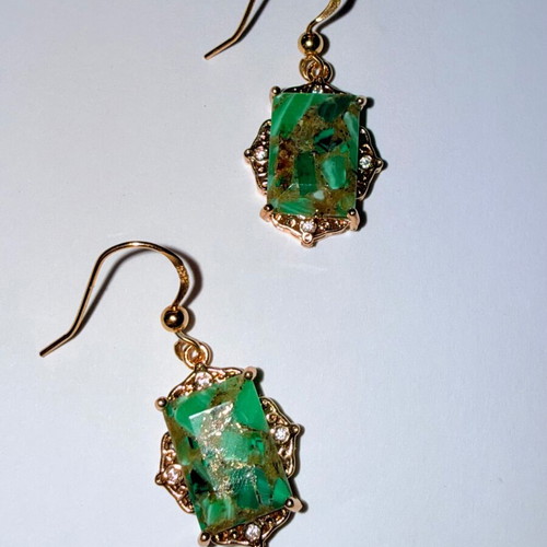 Vintage Slevori 925 gold-plated earrings with green stones like new