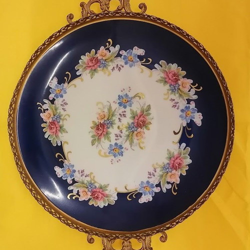 Heinrich & Co. Selb Bavaria Collectible Porcelain Plate with Brass Base vintage