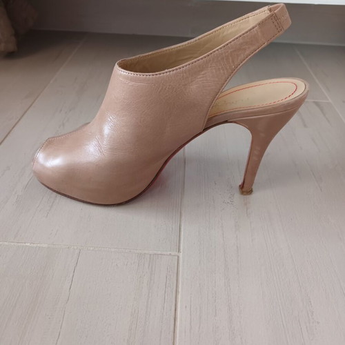 Feng Shoe shoes used, leather peep toe gray-khaki, size 39