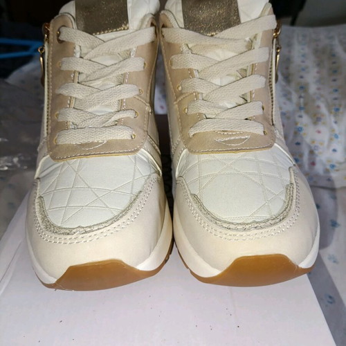 Sneakers flatform with heel beige/white and gold glitter new