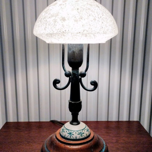 Handmade table lamp new from brass, wood and porcelain