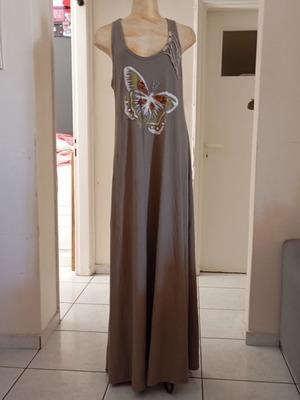 Estée cotton maxi dress size L, refurbished, gray and beige