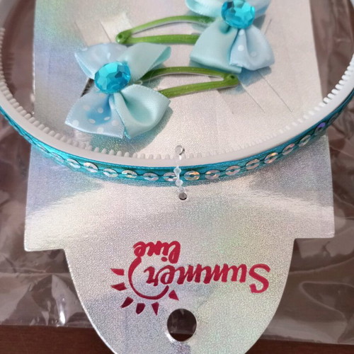 Children's hair clips set with headband new, white and turquoise