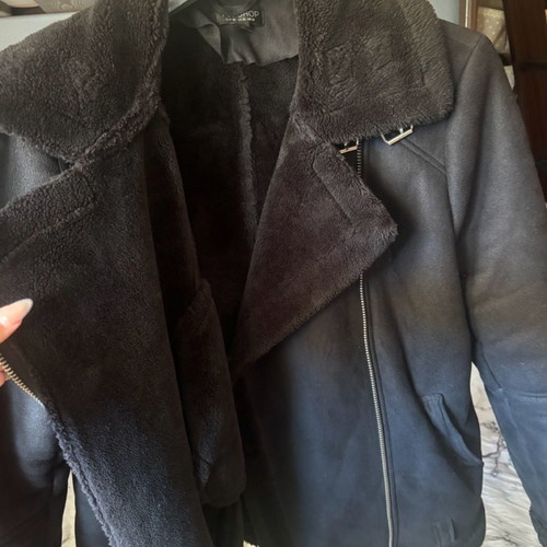 Biker jacket women's warm with fur, size 42, black