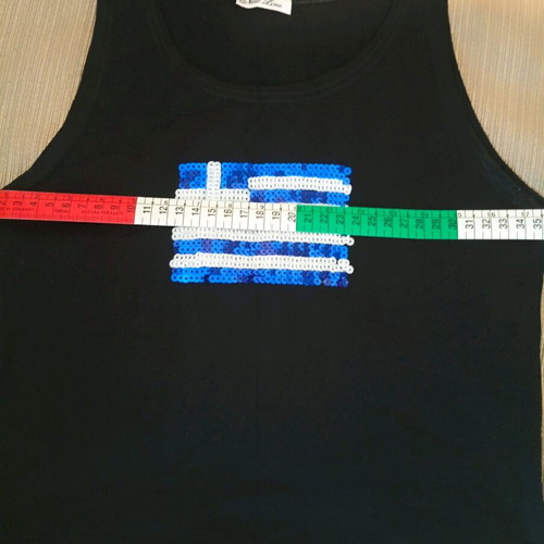 Y2K Black Sleeveless Tank Top With Greek Flag Sequin Like New