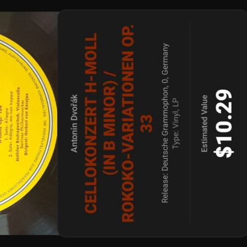 Dvorak Cellokonzert H-Minor & Tschaikowsky Rokoko Variationen Op. 33 vinyl record