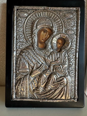 Silver icon Panagia Vrefokratousa like new, 925 silver, Byzantine art