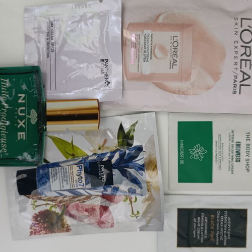 Travel size skincare products assortment