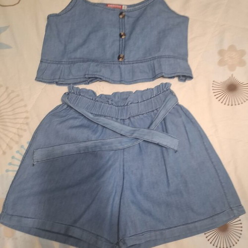Energiers girls summer set like new, blue denim shorts and top