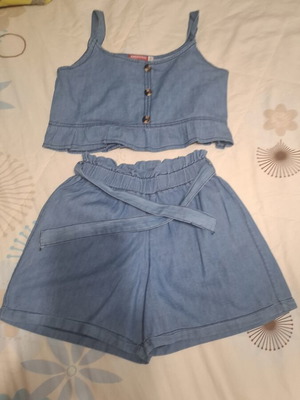 Energiers girls summer set like new, blue denim shorts and top