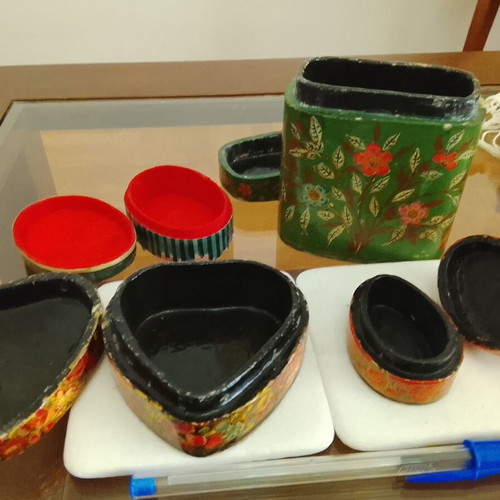 Papier-Mâché Decorative Boxes Set of 4 Handpainted Used