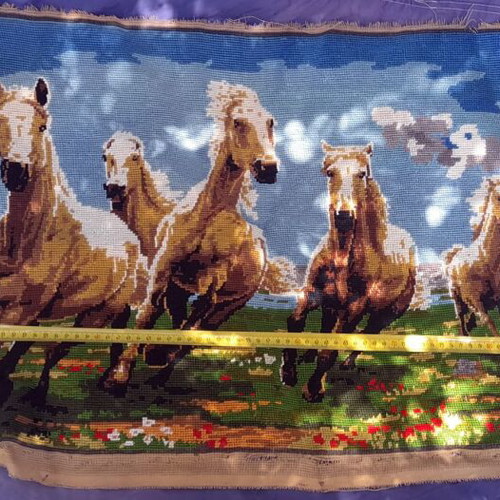 Handmade Gobelin Embroidery "Galloping Horses" 115x50cm used