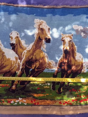 Handmade Gobelin Embroidery "Galloping Horses" 115x50cm used