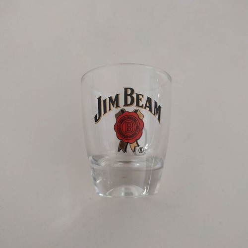 Set of 5 used glass shot glasses with liquor logos