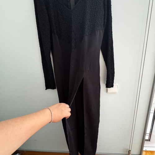 Satin dress with slit repair needed, black