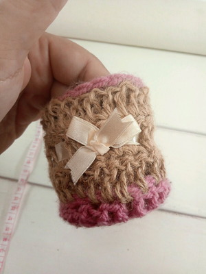 Handmade holder for pencil cup or jar knitted decorative