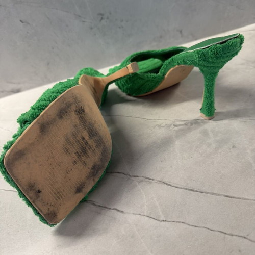 Emerald Green Terry Towelling Square-Toe Heeled Mules Size 38 like new
