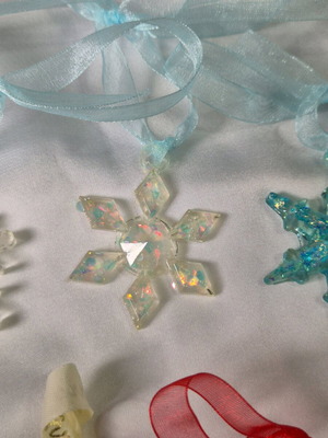 Snowflake ornament new with transparent iridescent glitter from liquid glass