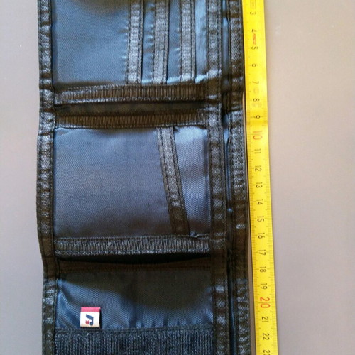 Russell Athletic wallet used, dark blue tri-fold with Velcro