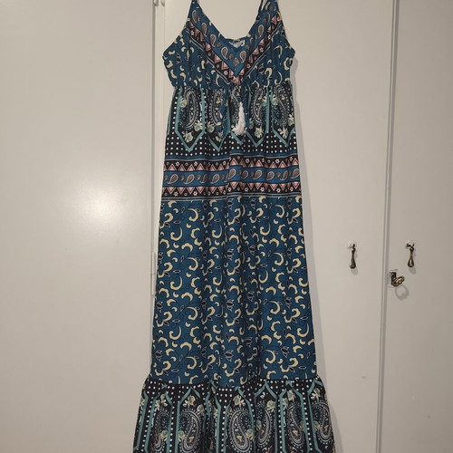Shein Boho Maxi Dress with Thin Straps and Boho Print, XS