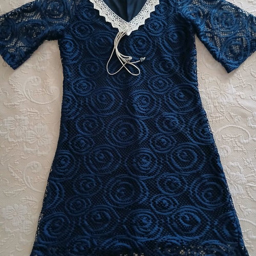 Lace dress dark blue like new, size S/M