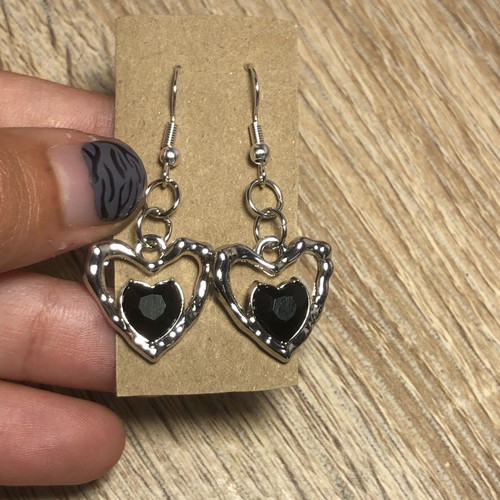 Handmade heart earrings new, punk rock emo gothic style