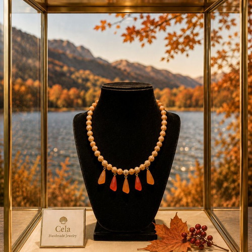 Handmade necklace with warm autumn shades, Cela Handmade Jewelry