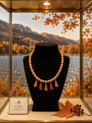 Handmade necklace with warm autumn shades, Cela Handmade Jewelry