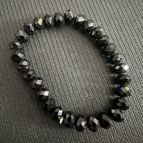 Black Elastic Bracelet with Faceted Crystal Beads like new