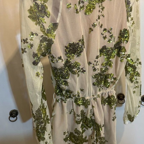 Sequin jumpsuit size M like new, beige and green