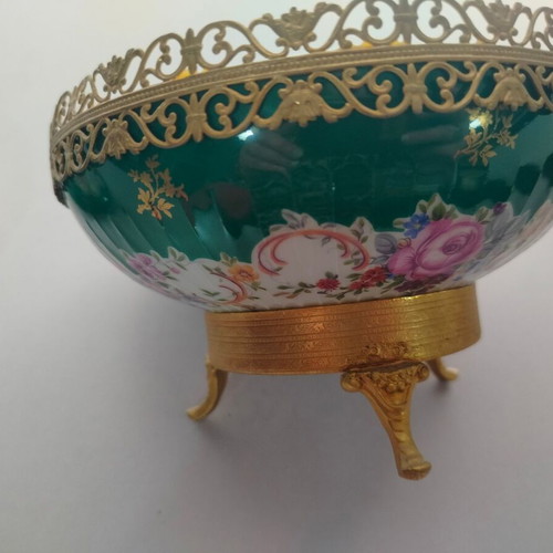 Porcelain fondue pot with green floral pattern Scherzer Bavaria-Germany used