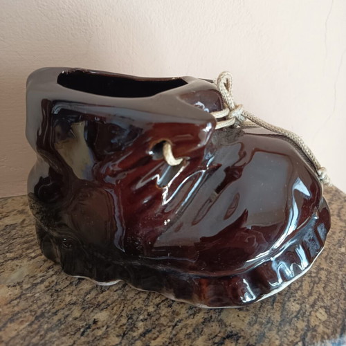 Decorative ceramic shoe dark brown glossy like new
