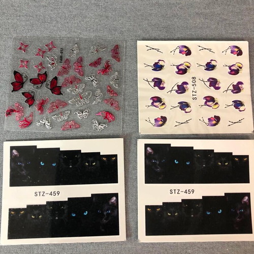 Water Nail Stickers and 3D Stickers Set of 4 New Full Nail