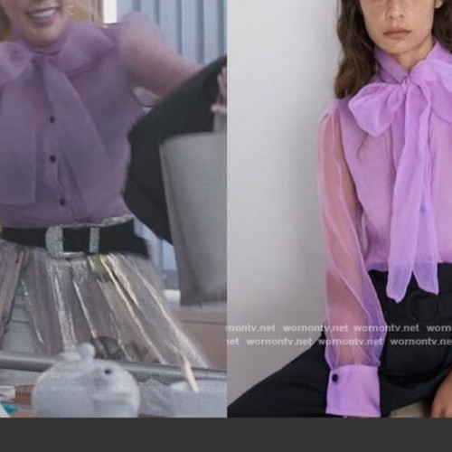 Zara Sheer Shirt With Bow Used, Pink-Purple, Small