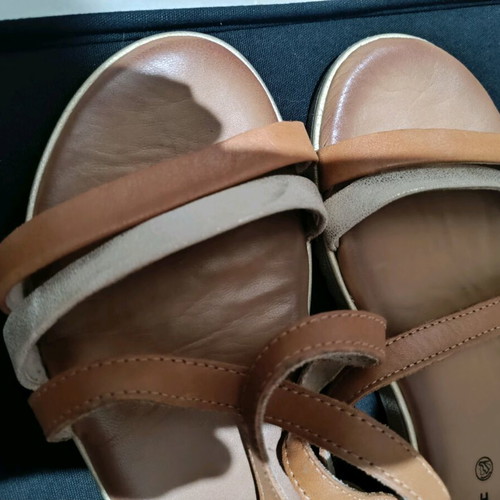 Sandals used with leather super comfort insole, size 37, beige and silver straps