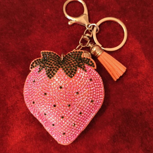 Strawberry Charm like new, pink and silver keychain accessory