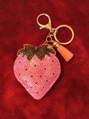 Strawberry Charm like new, pink and silver keychain accessory