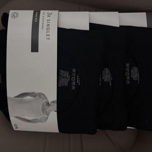 C&A Kaskorse Fine Rib Tank Tops 100% Cotton Pack of 3 New Black