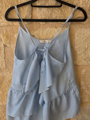 Anel Blue and White Striped Ruffle Cami Top like new