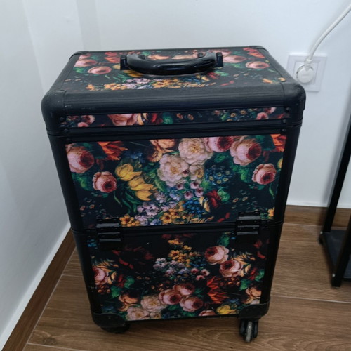 Aesthetic suitcase used, two-tier with accessories and adjustable compartments
