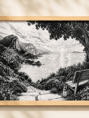 Laser Engraved Painting with Lacquered Wooden Frame New