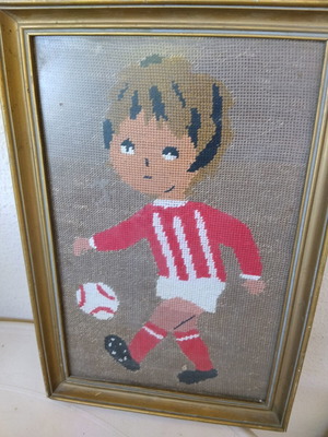 Embroidered framed artwork used 38×25 cm, hand-stitched