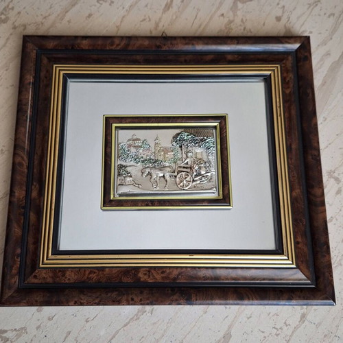 Decorative embossed wall plaque with rural scene, like new
