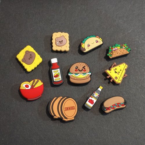 Foodie Crocs Charms Pins Jibbitz set like new, brown and orange