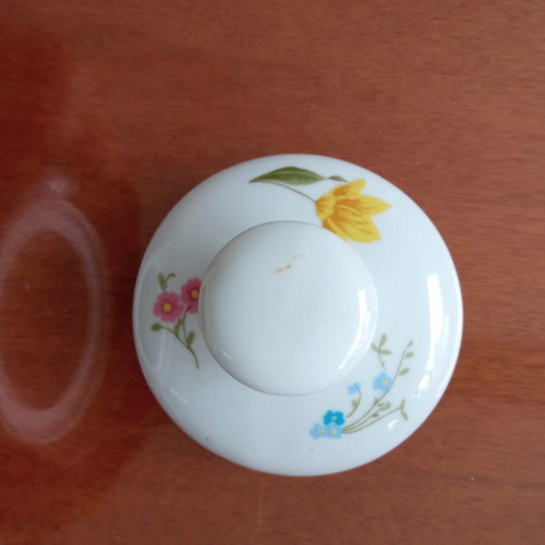 Vintage porcelain jug with floral design used, made in GDR