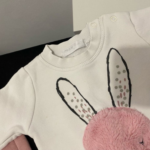 Ebita Fashion 9-month baby clothing set used with bunny fur detail in muted pink