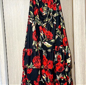 Maxi ruffle φούστα με τριαντάφυλλα parizianista